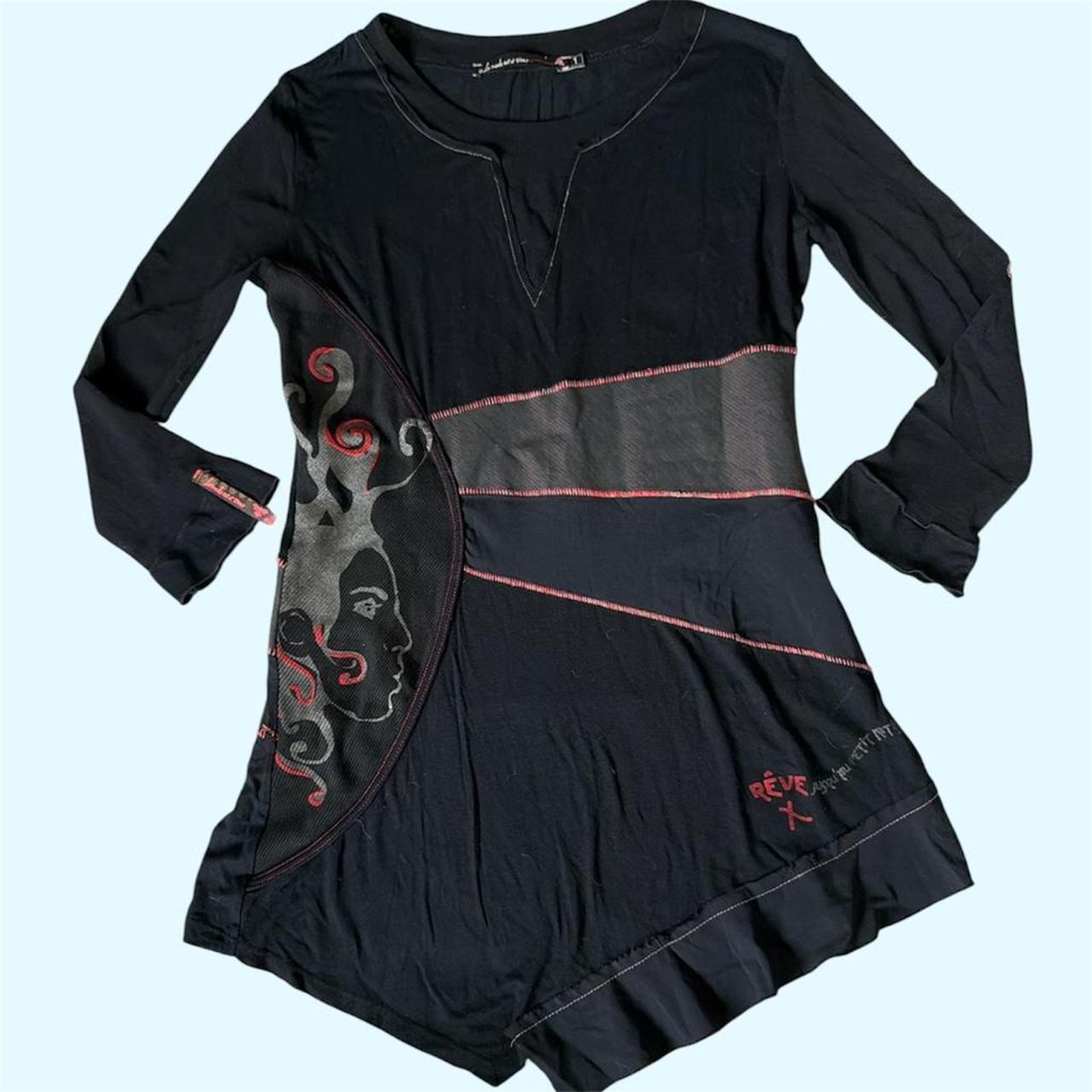 Euro Brand La Mode Est A Vous Black And Red 34 Sleeve Top